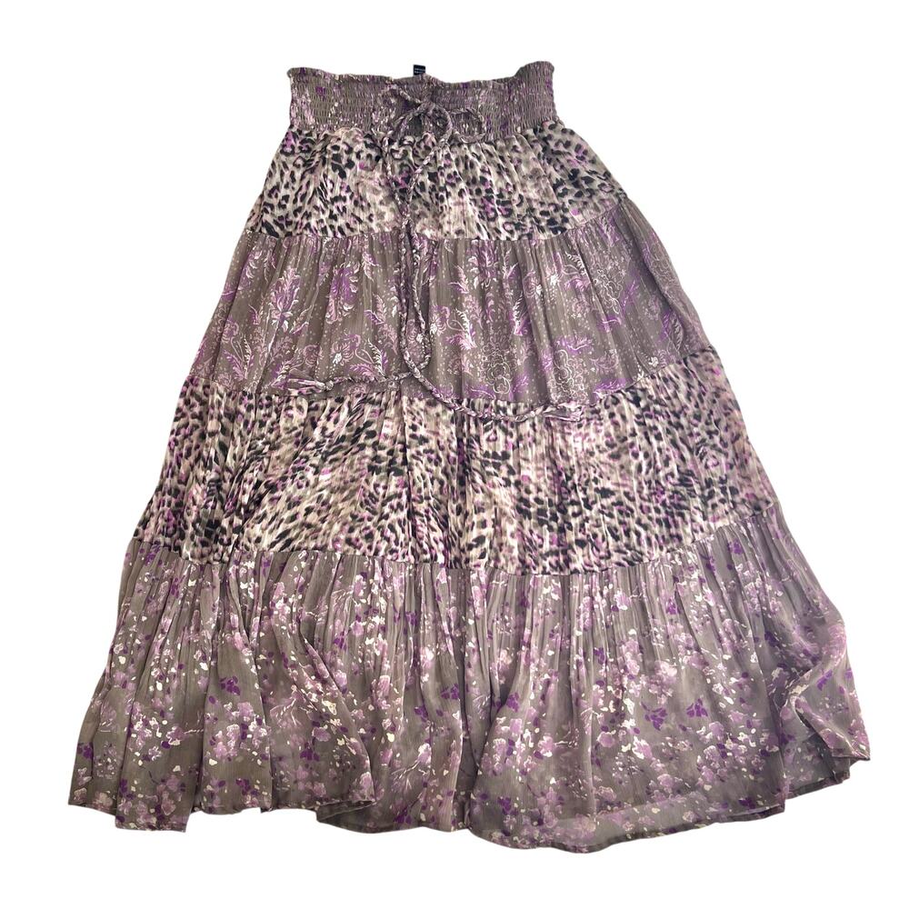 Coupe Collection Boho Tiered Mixed Print Skirt S Leopard Floral